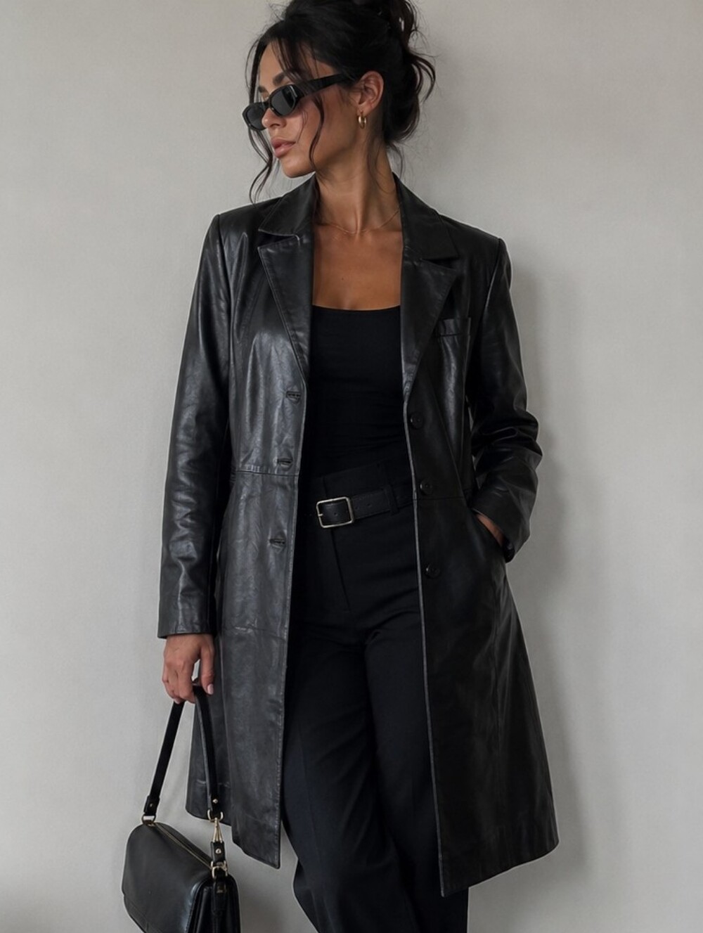 Bod & Christensen NWT Lamb Leather Longline Coat Black 90s Matrix Luxe Large